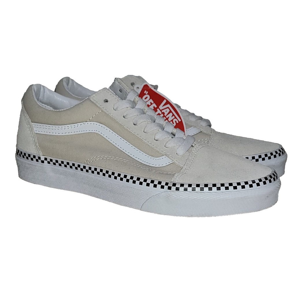 Vans Old Skool Checkerboard Foxing White Turtledove Women's Suede Shoes Sz 8 NWT